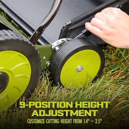 Sun Joe MJ501M 7-Gallon Lawn Mower, 18-Inch, Compact Green/Black