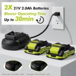 21V Cordless Electric Leaf Blower with 2 Batteries