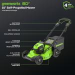 Greenworks 80V 21” Brushless (Self-Propelled) Cordless Electric Lawn Mower + (580 CFM) Axial Leaf Blower + 16” (Attachment Capable) String Trimmer, 4.0Ah Battery and 60 Minute Rapid Charger