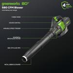 Greenworks 80V 21” Brushless (Self-Propelled) Cordless Electric Lawn Mower + (580 CFM) Axial Leaf Blower + 16” (Attachment Capable) String Trimmer, 4.0Ah Battery and 60 Minute Rapid Charger