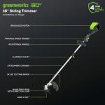 Greenworks 80V 21” Brushless (Self-Propelled) Cordless Electric Lawn Mower + (580 CFM) Axial Leaf Blower + 16” (Attachment Capable) String Trimmer, 4.0Ah Battery and 60 Minute Rapid Charger