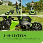 Greenworks 80V 21” Brushless (Self-Propelled) Cordless Electric Lawn Mower + (580 CFM) Axial Leaf Blower + 16” (Attachment Capable) String Trimmer, 4.0Ah Battery and 60 Minute Rapid Charger