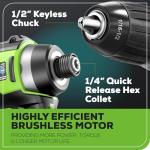 Greenworks 48V (2x24V) Electric Lawn Mower Combo Kit: 21" Self - Propelled Mower, 12" String Trimmer, 320 CFM Blower, and 1/2”Drill & 1/4”Hex Impact Driver, 5 Batteries & 3 Chargers, 3-Year Warranty