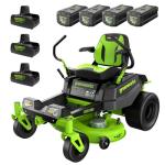 Greenworks 80V 42" Zero Turn Riding Lawn Mower, (4) 5.0Ah Batteries and(3) 8A Dual Port Rapid Charger
