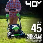 Greenworks 40V 21" Self-Propelled Lawn Mower,Axial Leaf Blower(500 CFM / 120 MPH),13" String Trimmer, 10" Tablet Fan (AC/DC), Includes 2 Batteries(5Ah+2Ah) & Chargers