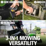 Greenworks 40V 21" Self-Propelled Lawn Mower,Axial Leaf Blower(500 CFM / 120 MPH),13" String Trimmer, 10" Tablet Fan (AC/DC), Includes 2 Batteries(5Ah+2Ah) & Chargers