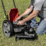 Earthquake 60V Walk Behind String Mower, Includes Two 4Ah Batteries, 22” Cutting Diameter, Three Cutting Speed Dial, 14” Never-Go-Flat Wheels, Easy Assembly, Adjustable Handlebar, Model #44965