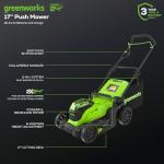 Greenworks 48V (2x24V) 17" Cordless Push Mower, 10" String Trimmer, 320 CFM Blower，10" Chainsaw，and 22" Hedge Trimmer Combo Kit