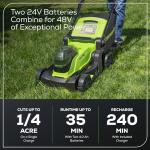 Greenworks 48V (2x24V) 17" Cordless Push Mower, 10" String Trimmer, 320 CFM Blower，10" Chainsaw，and 22" Hedge Trimmer Combo Kit