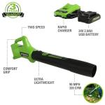Greenworks 48V (2x24V) All - in - One Cordless Combo - 20" Push Lawn Mower, 12" Trimmer, 320 CFM Blower & 24V Inflator