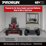 PRORUN 48V 38-in. Steel Deck Brushless Riding Lawn Mower with 75 Ah Battery and Charger