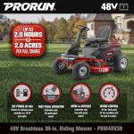 PRORUN 48V 38-in. Steel Deck Brushless Riding Lawn Mower with 75 Ah Battery and Charger