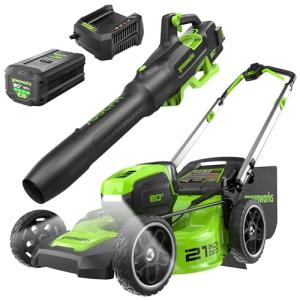 Greenworks 80V Lawnmower with Blower and Battery