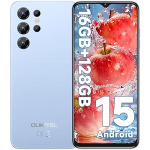 OUKITEL C1 Android 15 Cell Phone Unlocked 2025-16GB+128GB(TF 1TB), 6.52'' Waterdrop Screen, 5150mAh Battery Smartphone, 13MP Camera Octa Core, 4G Triple SIM, Fingerprint/3.5mm Jack/GPS,Blue