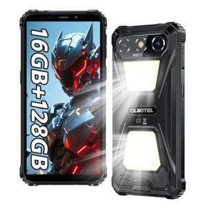 OUKITEL G5 Rugged Smartphone Unlocked 2025-16GB+128GB/TF 1TB Cell Phone, 900LM Dual Camping Lights, 6'' Display, 6300mAh Battery, 13MP Camera, 4G Dual SIM Phones, IP68/IP69K/GPS/3.5mm Jack, Black