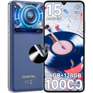 OUKITEL C60 Cell Phones Unlocked Android 15-10000 mAh Battery 16GB +128GB/1TB TF Android Phones, 6.88”HD+ Display 13MP Camera 110dB Speaker Smartphone, 120LM Flashlight/Fingerprint/OTG/4G Dual SIM