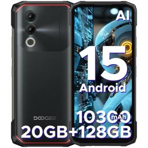 DOOGEE Blade 20 Android 15 Rugged Smartphone,10300mAh/18W,20GB+128GB/TF 2TB Octa Core Rugged Phone,6.6" HD+ Gaming Phones,16MP Camera,IP68/IP69K Waterproof Phone,Triple Slot/NFC/Face ID/GPS