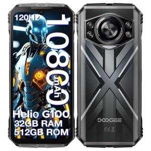 DOOGEE S Cyber Pro Rugged Smartphone Unlocked, 32GB+512GB Rugged Phone Android 14, 10800mAh Battery, 6.6" FHD+120Hz Waterproof Phone, 50MP+32MP, IP68/IP69K/Dual SIM/NFC/OTG/Face ID,Silver