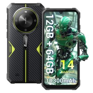 FOSSIBOT F105 Rugged Smartphone Unlocked, 10300mAh Battery Rugged Phones, Android 14 Mobile Phone, 12GB+64GB, 6.75 HD+ Outdoor Cellphone, 20MP+8MP, 4G Dual SIM, IP68 IP69K / Fingerprint/Face Unlock