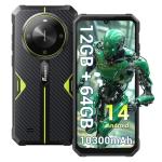 FOSSIBOT F105 Rugged Smartphone Unlocked, 10300mAh Battery Rugged Phones, Android 14 Mobile Phone, 12GB+64GB, 6.75 HD+ Outdoor Cellphone, 20MP+8MP, 4G Dual SIM, IP68 IP69K / Fingerprint/Face Unlock