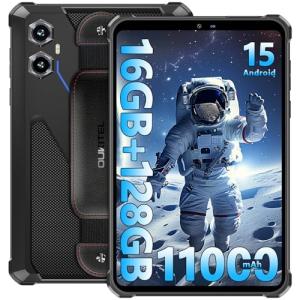OUKITEL RT3 Plus Rugged Tablet Android 15-11000mAh Battery, 8 Inch Tablets, 16GB+128GB/TF 1TB, 16MP Camera, IP68/IP69K Waterproof, Octa-Core 4G Dual SIM/5G WiFi/Wrist Strap/GPS/NFC/Gemin AI, Blue