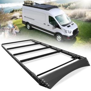 MELIPRON Camper Van Roof Rack with Solar Panel Brackets Fit for Ford Transit 148" WB Low/Medium/High Roof, Low Profile Roof Rack with Wind Fairing
