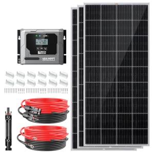 RICH SOLAR 600 Watt Premium Solar Kit - 3 Pack of 200W Panel, 40A MPPT Charge Controller, Bluetooth Module Fuse, Mounting Z Brackets, Adaptor Kit, Tray Cables Set, Off-Grid 12V Solar Power System
