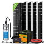 ECO-WORTHY Solar Well Water Pump Kit 24V DC Submersible Water Pump with 4pcs 100W Mono Solar Panel Lithium 30AH Battery&Controller for Well Pond Home Farm Stainless Steel- DELIVERY IN 3 PACKAGES