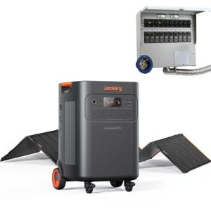 Jackery Solar Generator 5000 Plus Portable Power Station with 500W Solar Panels and Manual Transfer Switch, 5040Wh Power Station, 7200W AC Output Solar Generator for Home Use, Emergency Backup