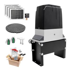 TOPENS DKC2000S Solar Sliding Gate Opener Chain Drive Automatic Gate Motor for Heavy Driveway Slide Gates Up to 4400 Pounds, Electric Gate Operator Battery Powered with Solar Panel Remote Control Kit