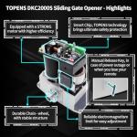 TOPENS DKC2000S Solar Sliding Gate Opener Chain Drive Automatic Gate Motor for Heavy Driveway Slide Gates Up to 4400 Pounds, Electric Gate Operator Battery Powered with Solar Panel Remote Control Kit