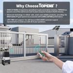 TOPENS DKC2000S Solar Sliding Gate Opener Chain Drive Automatic Gate Motor for Heavy Driveway Slide Gates Up to 4400 Pounds, Electric Gate Operator Battery Powered with Solar Panel Remote Control Kit