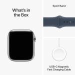 Apple Watch Series 9 [GPS + Cellular 45mm] Smartwatch with Silver Stainless Steel Case with Storm Blue Sport Band M/L. Fitness Tracker, ECG Apps, Always-On Retina Display