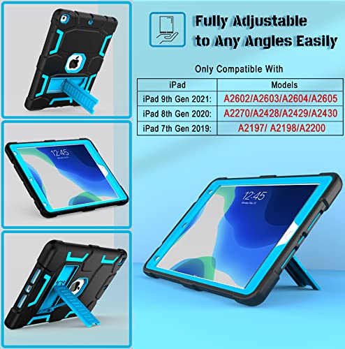 Heavy Duty iPad Case with Kickstand - Black/Sky Blue