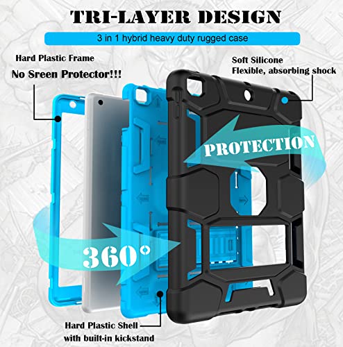 Heavy Duty iPad Case with Kickstand - Black/Sky Blue