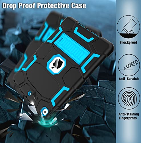 Heavy Duty iPad Case with Kickstand - Black/Sky Blue
