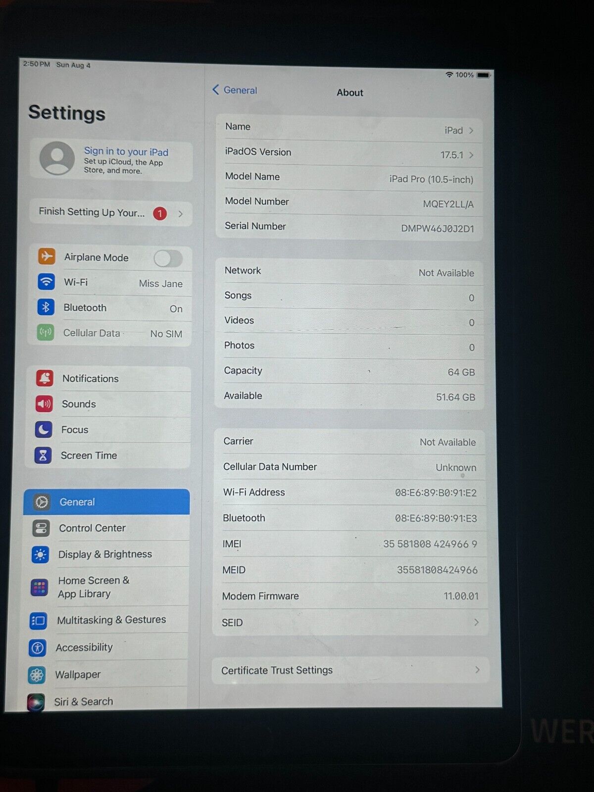 10.5" Apple iPad Pro 1st Gen, 64GB, Unlocked