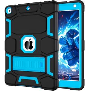 Heavy Duty iPad Case with Kickstand - Black/Sky Blue