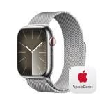 Apple Watch Series 9 [GPS + Cellular 45mm] Smartwatch with Silver Stainless Steel Case with Silver Milanese Loop with AppleCare+ (2 Years)