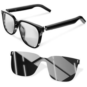 ElecFusion Smart Glasses with Magnetic Clear Black Lenses