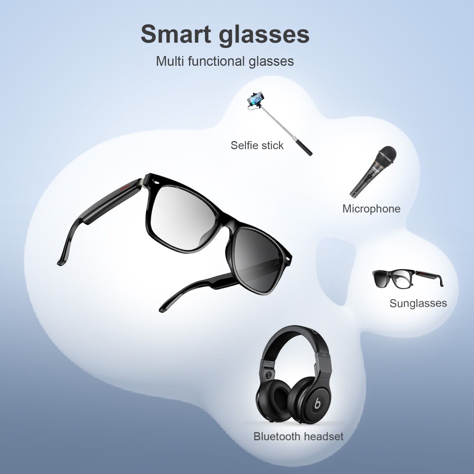 Smart Glasses with Bluetooth, Mic, and Camera