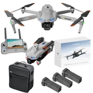 Cyaxzolp Drone with 8K Photo Resolution 4K Video Recording Camera Drones for Adults.Three-Axis mechanical Stabilization Gimbal，Electronic stability-enhancing anti-shake. 7.2-inch LCD High-definition Large Display Screen Remote Control Quadcopter,With 3 Plug-in and Unplugged smart lithium Batteres, 5G HD Brushless GPS Drone Auto Return, Laser obstacle avoidance，With Airdrop function. (GREY Grey version)