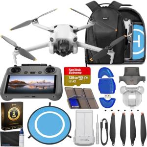 DJI Mini 4 Pro Drone with RC 2 2 (Remote Controller w/ Screen) Folding Mini-Drone with 4K HDR Video Under 249g, 34 Mins Flight Time, Omnidirectional Vision Sensing Bundle with 128GB Memory Card, Landing Pad, CPS 2 Year Warranty + More