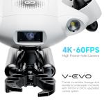 【2025 New】FIFISH V-EVO 4K60FPS Underwater Drone with Robotic Arm, with Removable SD Card, QYSEA AI Vision Lock 360° Omnidirectional Movement Underwater ROV with Depth Hold