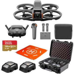 DJI Avata 2 Fly More Combo (3 Batteries) FPV Drone with Camera 4K, Propeller Guard, Camera Drone, Goggles 3 & RC Motion 3 Nanuk 925 Waterproof Hard Case, SD Card, Landing Pad, 2X Strobe LEDs