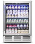 Feelfunn 24 inch Beverage Refrigerator - 180 Cans Under Counter Beverage Fridge with Glass Door & Safety Lock for Beer Wine Soda, Built-in or Freestanding Drink Fridge for Home Office Kitchen or Bar