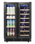 ICEVIVAL Wine and Beverage Refrigerator, 24 Inch Built-In Wine Fridge with Glass Door, Holds 20 Wine Bottles & 60 Cans, Under Counter Refrigerator with Quiet Cooling System & Blue LED Light(Black)
