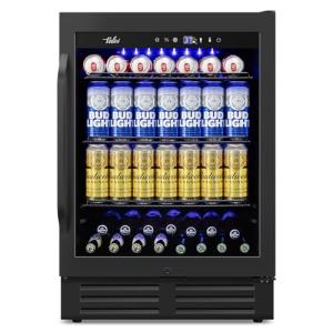 Velivi 24" Black Beverage Refrigerator Cooler: 24Inch Built-In Under Counter Fridge for Soda, Beer, Drink | 168Cans Large Capacity - Perfect for Kitchen, Bar, or Office