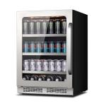 24 Inch Beverage Refrigerator 140 Cans Beverage Fridge, Drink Fridge with Glass Door 3 LED 34-54 ℉ Beverage Coolers Built-in or Freestanding Adjustable Shelves for Home/Kitchen(5.65 cu.ft)