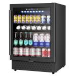 FoMup Beverage Refrigerator 24 Inch 200 Can Drink Fridge with Glass Door, Under Counter/Freestanding Beverage Cooler with Temperature Control, Reversible Door, Quick Cooling for Beer Soda Wine, Black
